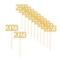 GHSHOP 12개입 2023 컵케이크 토퍼 파티 장식 용품, 6cmx3cm, 종이, 화려한