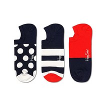 Happy Socks 남성 및 여성용 컬러풀하고 재미 양말 3팩 빅 도트 노쇼 네이비 화이트 178452
