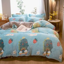 DFMEI 도톰한 스웨이드 4종세트 겨울 코랄 이불 솜털 침대 시트 이불 커버 침구, DFMEI 아기공룡, 1.8m 침대 삿갓 4종세트 이불커버 2.2*2.4m