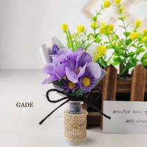 가더GADE 미니꽃다발과 미니유리화병세트 해바라기 데이지 꽃소품 선물축하 납골당꾸미기 봉안당 조화장식 부착식 리스 미니어쳐 소품 작은 화분 꽃병, 8V(PP)