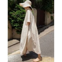 브이넥 반팔 코튼 리넨 여성 원피스 단색 루즈한 캐주얼 라지 포켓 리넨 여름 패션