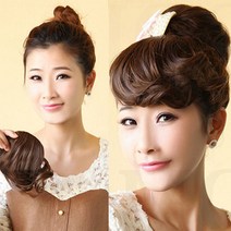 하이유니 웨이브 풀 뱅 앞머리 셀프 붙임 머리 피스 부분 가발, 브라운블랙