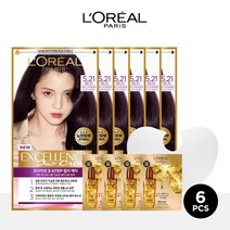 [CJ기획]로레알파리 엑셀랑스 듀오크림 염색약 6개+오일샤쉐 4매(랜덤)+케이프, 6LA(5.21호 보랏빛 자연갈색), 상세설명 참조