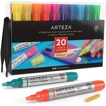일본직발송 3. ARTEZA 아크릴 페인트 마커 교환 가능한 칩이 내장 된 록 캔버스 유리 도자기 플라스, SET OF 20  멀티 컬러_Select O, SET OF 20  멀티 컬러_Select O, Select Option