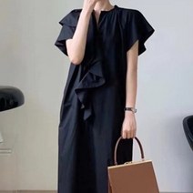 [워니쇼룸](모던스타일)깔끔원피스 O070901 러플원피스 라운드넥 반팔원피스 미디원피스 무지원피스 H라인 깔금한디자인 오피스룩