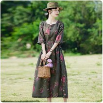 봄 여름 복고풍 문예 루즈핏 빅사이즈 여성복 프린트 스트랩 클러치 꽈배기 플라워 원피스