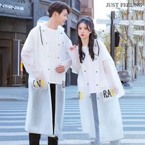 JUST FEEL!NG 남녀공용 투명 레인코트 휴대용 단추 주머니 프린팅 코트형 우의 방수 EVA 바람막이