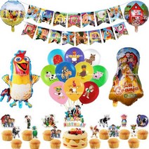 La Granja Zenon 풍선 닭 암소 돼지 생일 축하 배너 드림 레인지랜드 농장 배경 파티 장식 케이크 토퍼 일회용, 1set_기타