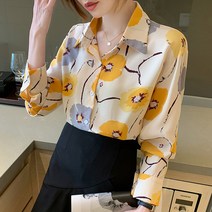 여성 쉬폰블라우스 봄 가을 플라워 루즈핏 카라 오피스 데일리 코디 하객 셔츠