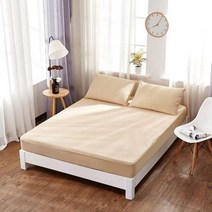 순면 패밀리 침대패드 이불패드 이브자리패드 6 솔리드 컬러 코튼 어린이 매트리스 커버 스트라이프 방수 소변 비 슬립 침대 매트리스 보호대 패드 커버 장착 시트, 카키_120x200x30cm