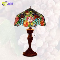 윤식당 스테인글라스조명 스테인드 글라스 스테인드글라스 조명 스테인드글라스재료 FUMAT 테이블 램프 크리에이티브 유리 장미 그늘 램프 거실 침대 옆 스탠드 바 스튜디오, 포도 베이스