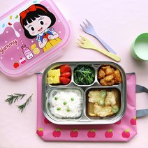 리틀미 실리콘 2개 스텐식판세트, 스텐 식판 + 가방 + 실리콘 2p, 사과공주