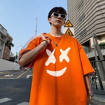 라운드넥반팔티 2023 여름옷 웃는얼굴 플라워 프린팅 와이드 루즈핏 홍콩 토박이 캐쥬얼 Y221P25 4993828677
