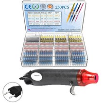 혼합 250Pcs/100Pcs 열 수축 커넥터 터미널 방수 전선 절연 버트 커넥터 히터 건 세트 포함, 250Pcs and EU Heater, CHINA