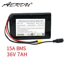 aerdu 36v 10s2p 7ah 450 와트 18650 리튬 이온 배터리 팩 스쿠터 스케이트 보드 전기 자전거 42v 37v xt60 + dc 플러그 15a bms, 없음