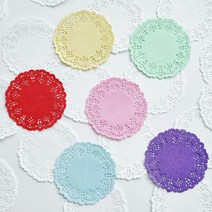 도일리페이퍼 원형 흰색 칼라 100매 티코스터 종이코스터 종이레이스, 8.8cm - 하늘