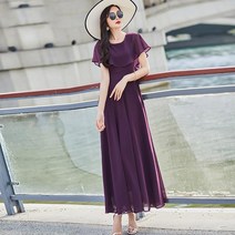 여성 여름 라운드넥 쉬폰 롱 원피스 ZH23041414