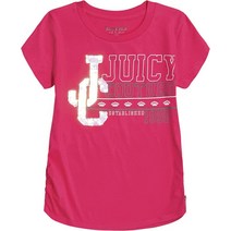 Juicy Couture 여아용 반소매 플립 스팽글 그래픽 티셔츠 화이트 팜 Medium, 16, Fuchsia Purple