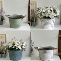 빈티지 양철바스켓 4 color 양철통 철제바스켓 철제바구니 양철바구니 철제화분 분갈이화분 틴바스켓, 클리어화이트