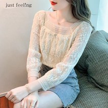just feel!ng 여성 20대 30대 긴팔 블라우스 브라우스 레이스셔츠 여름 뮬리 블라우스티