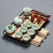 중국 전통 다기세트 미니 차판 자사호 다도세트 보이차 다구 숙우 찻주전자 도자기 찻잔, 핑크 블루 사이드 핸들 블랙 플레이트 세트, 1개