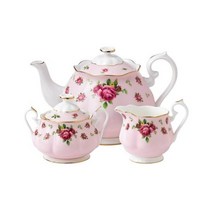 로얄알버트 폴카 3피스티포트슈가앤크리머 다기세트 블루 멀티, Pink_NEW COUNTRY ROSES PINK 3-