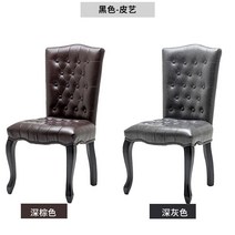 프렌치 린넨 쉐비 앤틱 식탁의자 감성 빈티지 인테리어 의자, 팔걸이가 없는 검은색 나무 프레임 가죽 예술