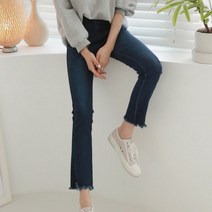 여성 줄 배색 스판 청바지 데님팬츠 수술 부츠컷