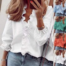 2022 봄 새로운 시폰 Ruffles 여성 셔츠 플러스 크기 4XL 5XL 블라우스 꽃 긴 소매 느슨한 여성 흰색 의류 Blusas18246|Blouse|