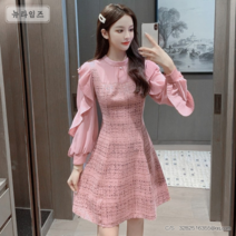 러블리 프릴소매 플레어 핑크 원피스 여성 봄 데일리 데이트룩 하객코디