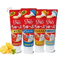 이나바 챠오츄르 챠오츄브 고양이간식 80g 파우치, 참치+조개관자, 4개
