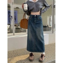레트로 블루 데님 스커트 여성용 가을 겨울 튀김 거리 달콤하고 매운 타이트 스플릿 롱 드레스 트렌디한 플리스 안감 두꺼운
