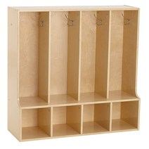 ECR 4KIDS ECR4Kids Birch Streamline 4섹션 유아용 코트 라커 벤치 백팩 및 칸막이 보관 정리함 후크 포함 어린이집 교실 머드룸 가정을 위한
