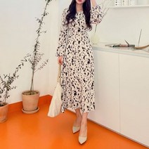바이브루니 / 레오파트 나염 호피 A라인 롱 원피스 (3color)