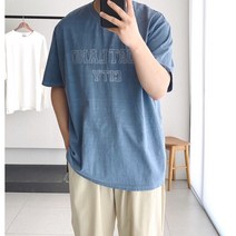 코튼 빈티지 피그먼트 오버핏 레터링 나염 반팔티셔츠 (4color)