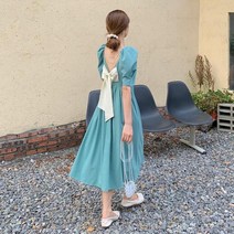동남아원피스 발리 원피스 다낭 하와이 해외여행룩 동남아 여름옷 해외여행여름옷 여행룩 Backless 캐주얼 빈티지 여성 드레스 튜닉 미디 퍼프 슬리브 어 플러스 사이즈 여름 라이트