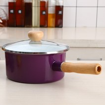 냄비 밀크팬 파스타 【두툼한】오리엔탈 법랑 편수 나무 손잡이 순색 두꺼운 밀크, 07 18cm보라【특가 은】에나멜버튼
