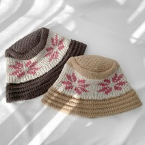 디작소 여성 플라워 배색 니트 버킷 햇 벙거지 모자