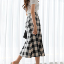 [모노치코] 퍼펙트 라인 깅엄 체크 머메이드 스커트 7size [DHSC-0445]