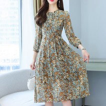 여름 여성 프릴 쉬폰 꽃무늬 긴팔 롱 원피스