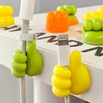 엄지척 핸디 케이블 홀더 USB 스마트폰 전선 정리 고정 클립 4개 차량 사무실 충전기 책상, 옐로우 (왼손+오른손 1세트)