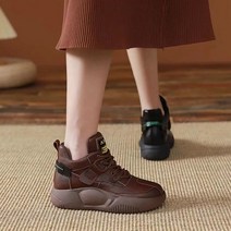 트랜드년 리얼 가죽같은 핸드메이드 빈티지 캐주얼 하이탑 통굽 송편 통굽 여패션 패션 센슈즈
