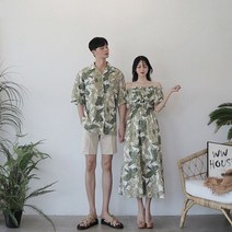 여름 커플룩 반팔 휴양지 맨투맨 비치웨어 시밀러룩 바캉스룩 하와이 비치 신혼여행