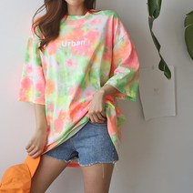 NewCare여성 롱티 반팔 루즈핏 물나염티셔츠