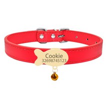 Custom Nameplate Cat Collar Bell Necklace Belt Personalized ID Name Tag Cat Collar Soft Safety PU Le, S(26cm-32cm), 은홍색