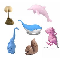 귀여운 동물 실리콘 차 인퓨저 - 차 애호가를 위한 이상적인 선물-고래 코끼리 다람쥐 돌고래 공룡 재미있는 차 스트레이너 가파른, colorful animals