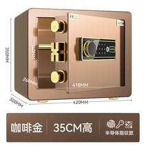 가정용 지문 금고 가정용 사무용 소형 휴대용 개인 카운터 작은 호텔 전자 암호 도난 방지, 신상품 35cm 커피 골드-지문+비번