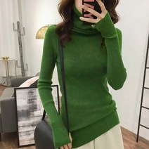 포근한 겨울 목폴라 여성 손토시 골지 니트 긴팔 티셔츠