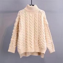 미수기네 빅 꽈배기 패턴 언발 루지핏 목폴라 스웨터