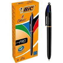 BIC 4색 볼펜 PRO 1mm 블랙바디 12개입 902129 PK12, 멀티컬러